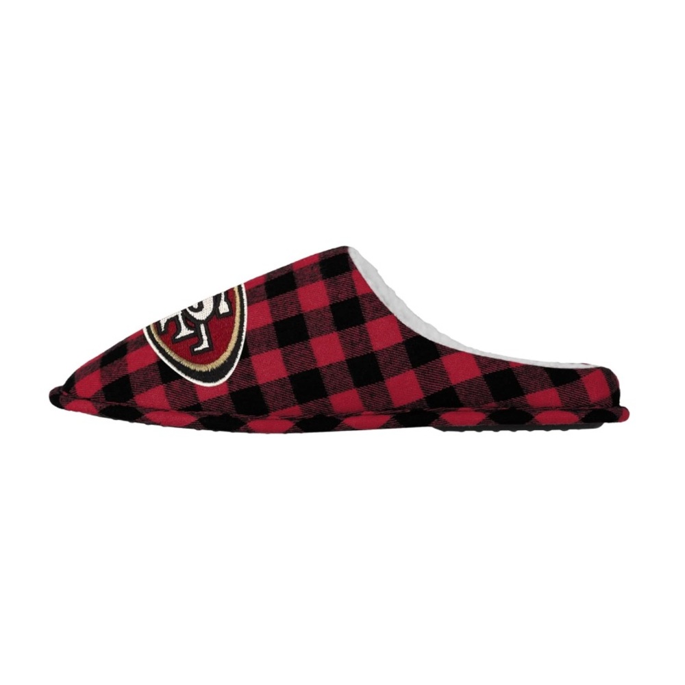 NFL San Francisco 49ers Niners Sherpa Lined Buffalo Check Memory Foam Slippers - Picture 3 of 4